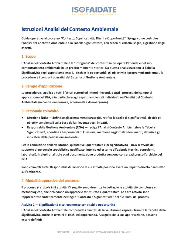 Istruzioni Analisi di contesto