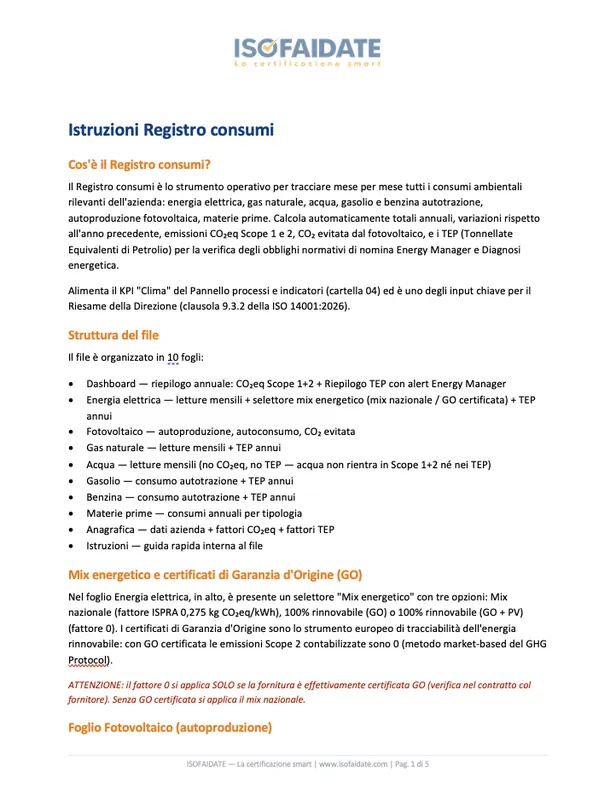 Istruzioni Registro consumi